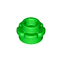 Bright Green Plate, Round 1 x 1 with Flower Edge 5 Petals