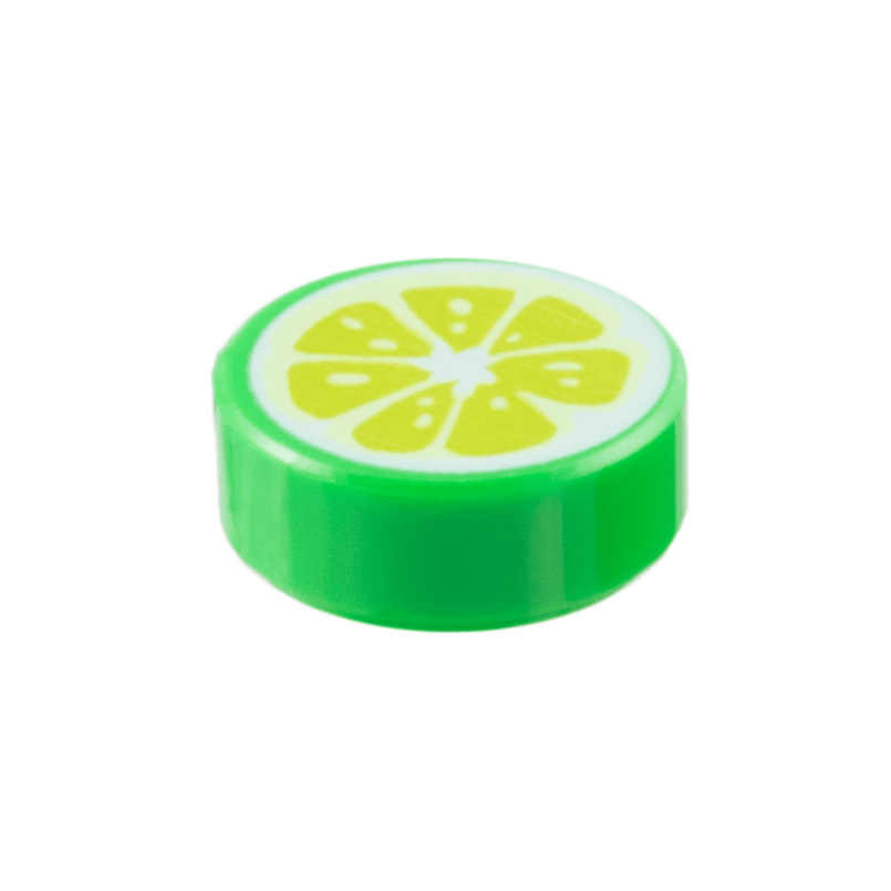 Bright Green Tile, Round 1 x 1 with Lime Fruit Slice Pattern