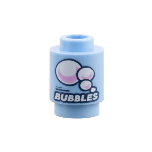 Bright Light Blue Brick, Round 1 x 1 with White 'BUBBLES' and Bright Pink Reflections Pattern