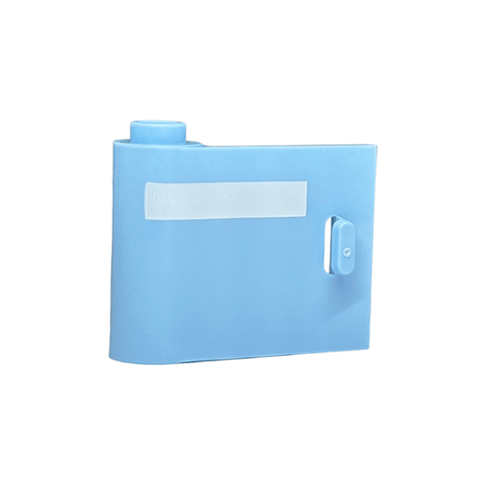 Bright Light Blue Door 1 x 3 x 2 Left - Open Between Top and Bottom Hinge with Horizontal White Stripe Pattern