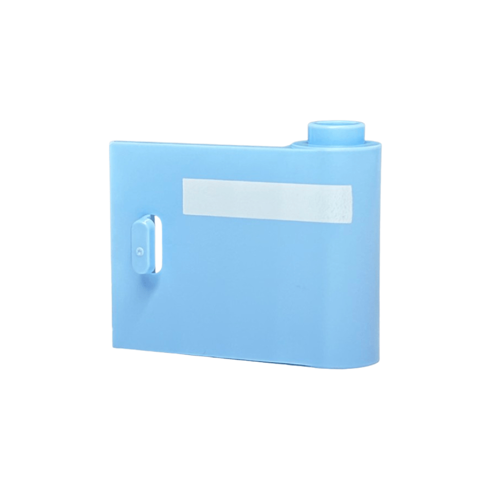 Bright Light Blue Door 1 x 3 x 2 Right - Open Between Top and Bottom Hinge with Horizontal White Stripe Pattern