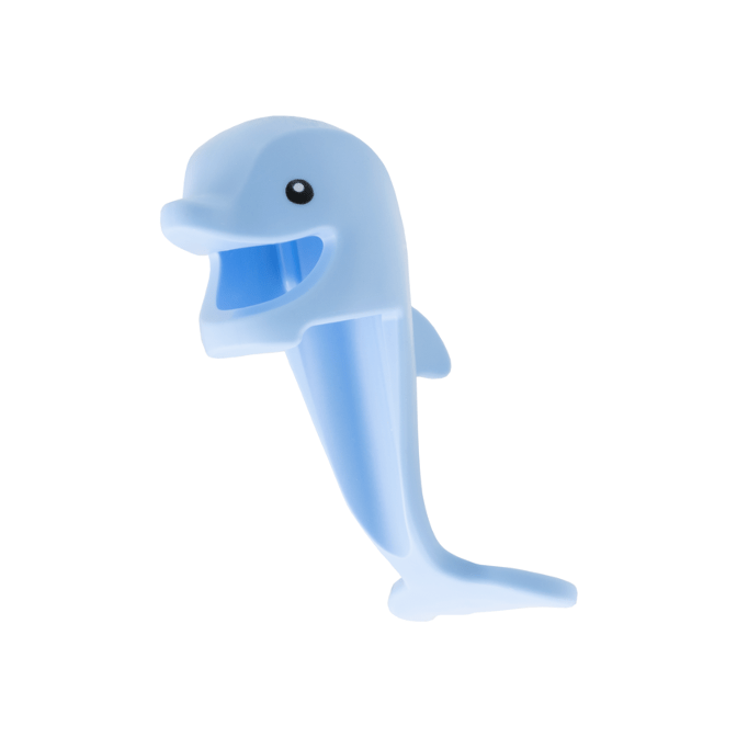 Bright Light Blue Minifigure, Headgear Head Cover, Costume Dolphin Head, Tail and Fin with Black Eyes Pattern