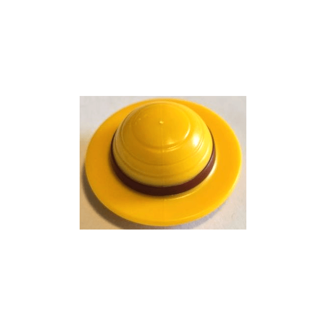 Bright Light Orange Minifigure, Hair Combo, Hat with Hair, Straw Hat with Molded Dark Red Band and Short Hair Pattern