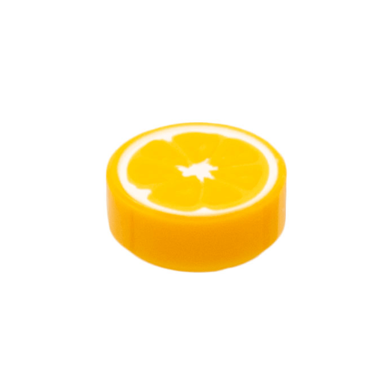 Bright Light Orange Tile, Round 1 x 1 with Orange Fruit Slice Pattern