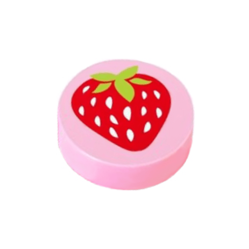 Bright Pink Tile, Round 1 x 1 with Strawberry Pattern