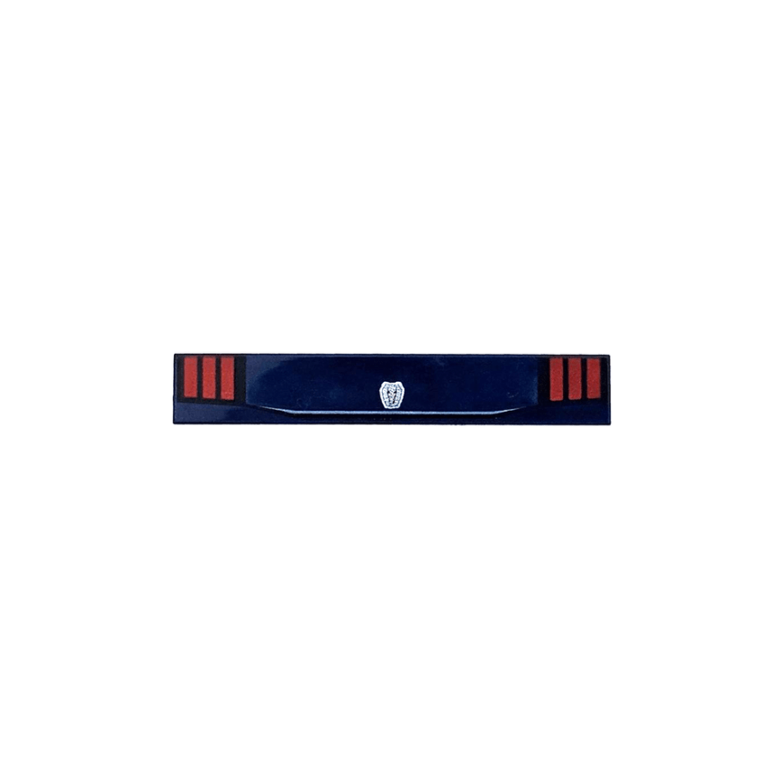 Dark Blue Tile 1 x 6 with Silver Ford Mustang Dark Horse Logo and Red Car Taillights with Black Outline Pattern