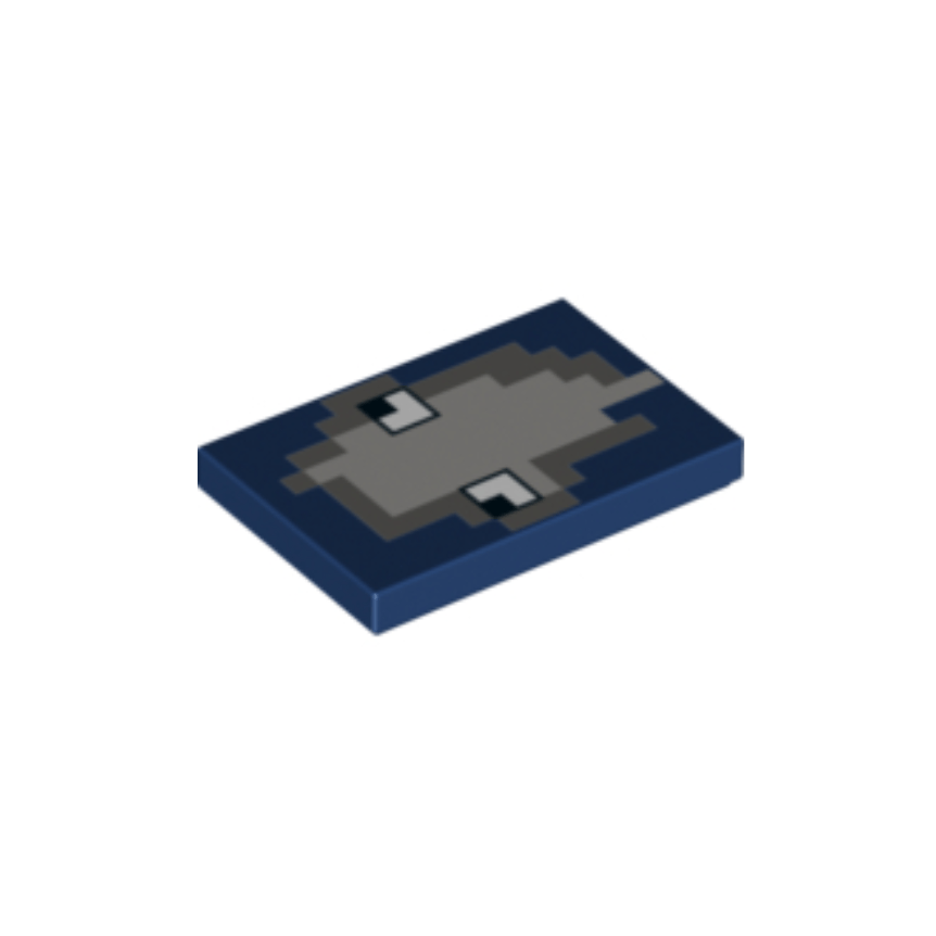 Dark Blue Tile 2 x 3 with Minecraft Squid Face Pattern