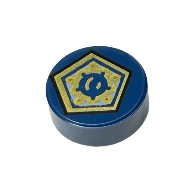 Dark Blue Tile, Round 1 x 1 with Gold Pentagon and Shapes Pattern HP Chocolate Frog Card