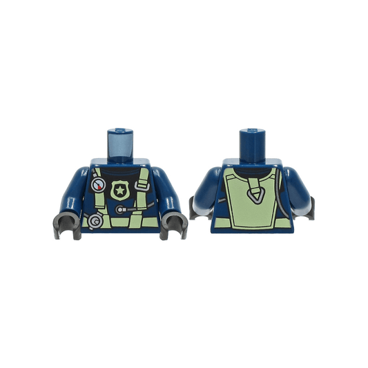 Dark Blue Torso Diving Suit with Bright Light Yellow Harness and Police Badge and Silver Gauge and Regulator Pattern / Dark Blue Arms / Black Hands