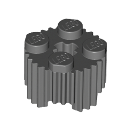Dark Bluish Gray Brick, Round 2 x 2 with Axle Hole and Grille / Fluted Profile