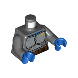 Dark Bluish Gray Torso SW Mandalorian Silver Beskar Armor Plates, Reddish Brown Belt Pattern Bo-Katan Kryze / Dark Bluish Gray Arms / Blue Hands