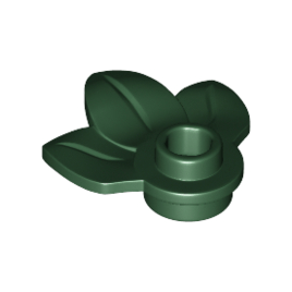 Dark Green Plant Plate, Round 1 x 1 with 3 Layered Leaves