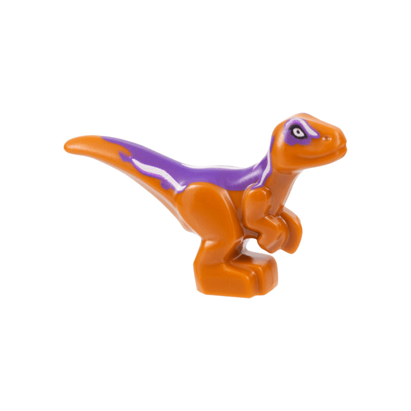 Dark Orange Dinosaur Baby Standing with Dark Purple Back, White Stripes, and White Eyes Pattern