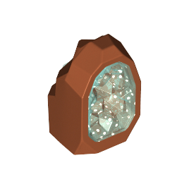 Dark Orange Rock 1 x 1 Geode with Molded Glitter Trans-Light Blue Crystals Pattern