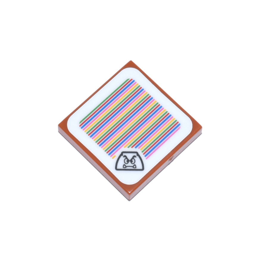 Dark Orange Tile 2 x 2 with Super Mario Scanner Code Goomba Pattern Sticker - Sets 71360 / 71365 / 71367 / 71368 / 71377 / 71380 / 71383 / 71391 / 71404 / 71408 / 71412 / 71415 / 71418 / 71427 / 71430 / 71433 / 71437 / 71439
