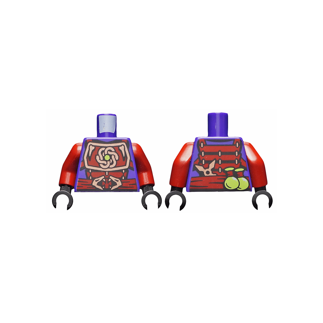 Dark Purple Torso Ninjago Copper and Dark Red Samurai Armor, Snake Heads Belt Buckle, Shuriken Throwing Star and Vials on Reverse Pattern / Dark Red Arms / Black Hands