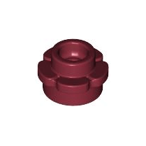 Dark Red Plate, Round 1 x 1 with Flower Edge 5 Petals