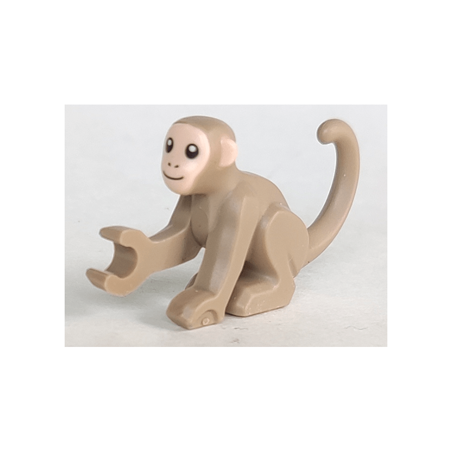 Dark Tan Monkey with Molded Light Nougat Face and Ears and Printed Black Eyes, Nostrils and Mouth, White Pupils Pattern