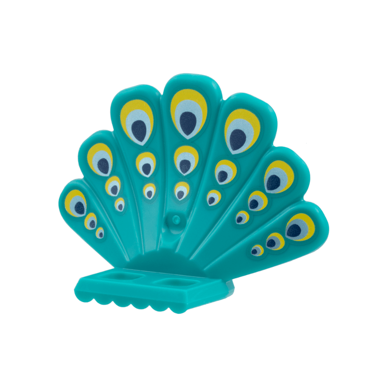 Dark Turquoise Minifigure Costume Turkey / Peacock Fan Tail with Yellow, Metallic Light Blue, and Dark Blue False Eyes Pattern
