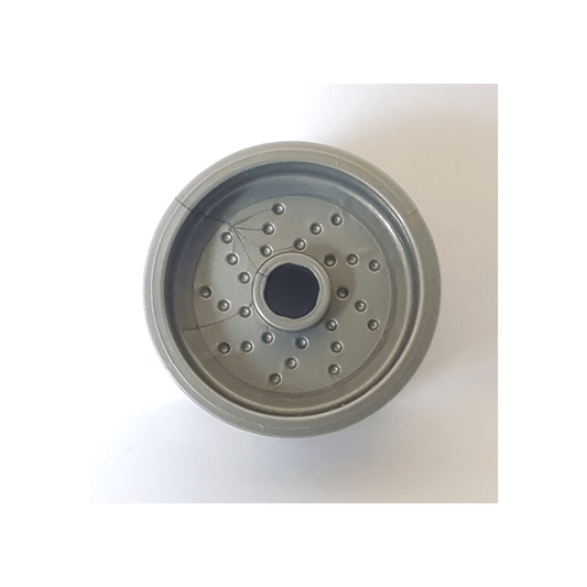 Flat Silver Wheel 18mm D. x 12mm with Pin Hole and Stud, Dotted Brake Rotor Lines