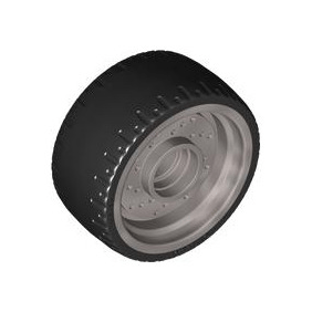 Flat Silver Wheel 24 x 12 with Pin Hole with Molded Black Hard Rubber Tire Pattern