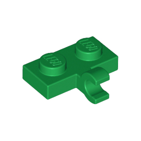Green Plate, Modified 1 x 2 with Clip on Side Horizontal Grip