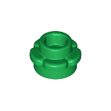 Green Plate, Round 1 x 1 with Flower Edge 5 Petals