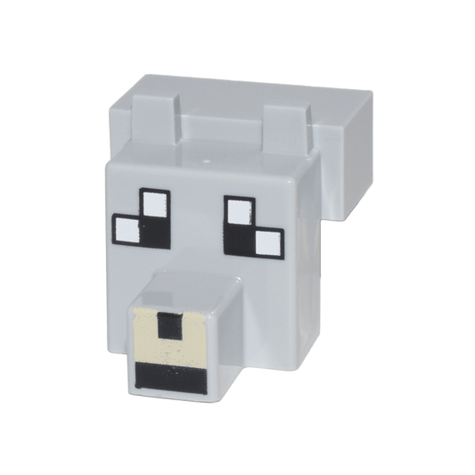 Light Bluish Gray Creature Head Pixelated with Snout with Black and White Eyes Large, Tan Muzzle Pattern Minecraft Tamed Wolf