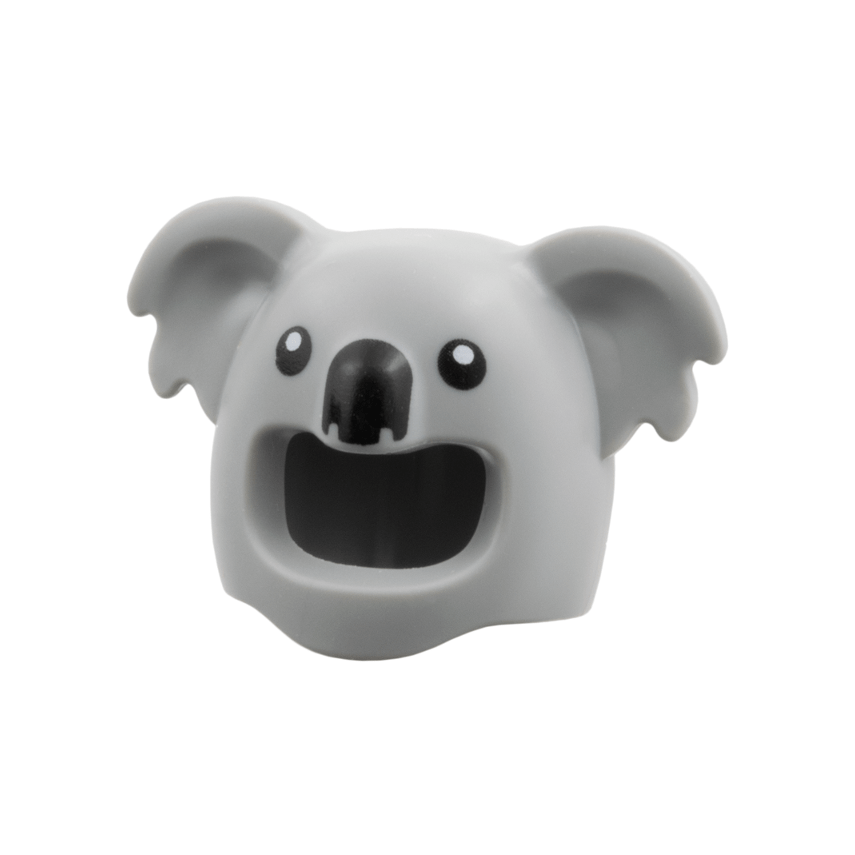 Light Bluish Gray Minifigure, Headgear Head Cover, Costume Koala with Black Eyes and Nose Pattern