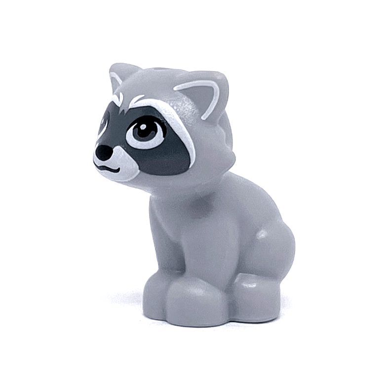 Light Bluish Gray Raccoon, Friends Style with White Muzzle, Black Nose, Dark Bluish Gray Markings on Face and Tail Pattern