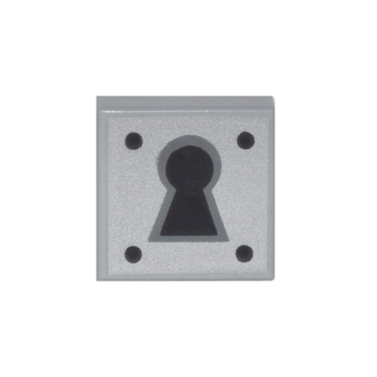 Light Bluish Gray Tile 1 x 1 with Black Keyhole and 4 Dots on Silver Background Pattern