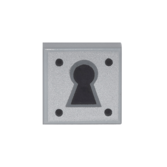 Light Bluish Gray Tile 1 x 1 with Black Keyhole and 4 Dots on Silver Background Pattern