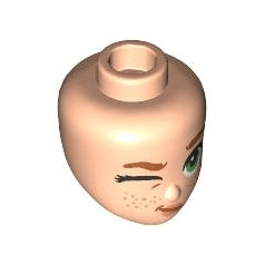 Light Nougat Mini Doll, Head Friends with Dark Orange Eyebrows, Green Eyes, Right Wink, Nougat Lips and Freckles, Lopsided Grin Pattern