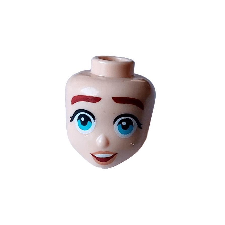 Light Nougat Mini Doll, Head Friends with Thick Dark Red Eyebrows, Medium Azure Eyes, Nougat Lips, and Open Mouth with Top Teeth Pattern