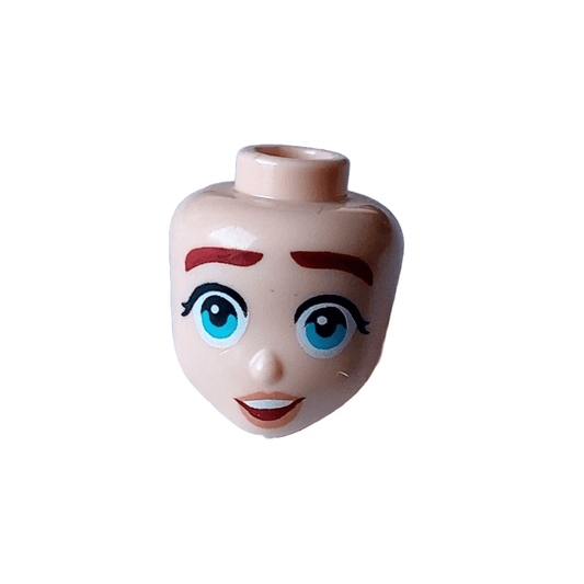 Light Nougat Mini Doll, Head Friends with Thick Dark Red Eyebrows, Medium Azure Eyes, Nougat Lips, and Open Mouth with Top Teeth Pattern