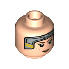 Light Nougat Minifigure, Head Dual Sided Female Headband, Reddish Brown Eyebrows, Dark Orange Freckles and Lips, Smile / Bared Teeth Angry Pattern SW Bo-Katan Kryze