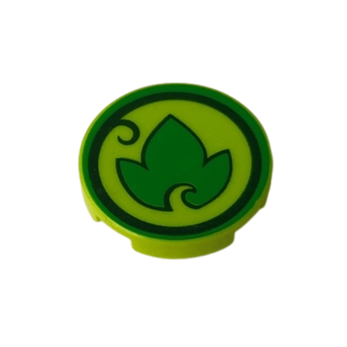 Lime Tile, Round 2 x 2 with Bottom Stud Holder with Elves Earth Power Icon Pattern
