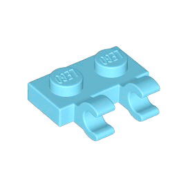 Medium Azure Plate, Modified 1 x 2 with 2 Open O Clips Horizontal Grip