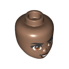 Medium Brown Mini Doll, Head Friends with Black Eyebrows and Eyelashes, Dark Orange Eyes, Reddish Brown Lips, and Open Mouth Smile with Teeth Determined Pattern