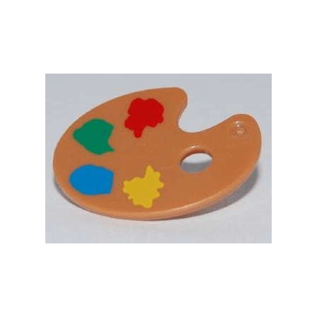 Medium Nougat Minifigure, Utensil Paint Palette with Yellow, Blue, Green and Red Paint Spots Pattern