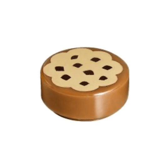 Medium Nougat Tile, Round 1 x 1 with Cookie with Tan Frosting and Reddish Brown Chocolate Sprinkles Pattern