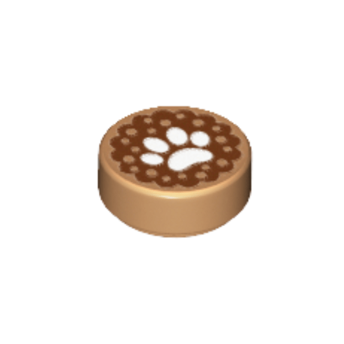 Medium Nougat Tile, Round 1 x 1 with White Animal Paw Print on Reddish Brown Background Pattern