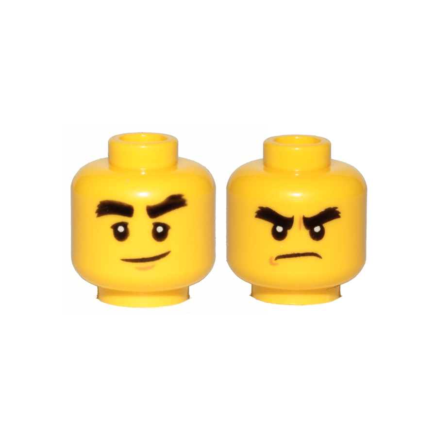 Minifigure, Head Dual Sided Black Bushy Eyebrows, Smile / Angry Pattern Cole
