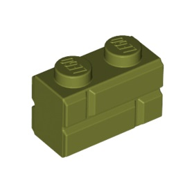 Olive Green Brick, Modified 1 x 2 with Masonry Profile