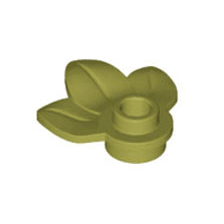 Olive Green Plant Plate, Round 1 x 1 with 3 Layered Leaves