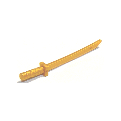Pearl Gold Minifigure, Weapon Sword, Shamshir / Katana Square Guard with Capped Pommel and Holes in Crossguard and Blade