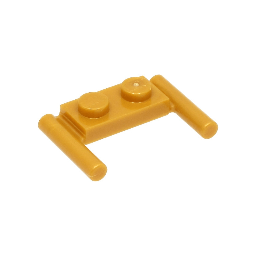 Pearl Gold Plate, Modified 1 x 2 with Bar Handles - Flat Ends, Low Attachment