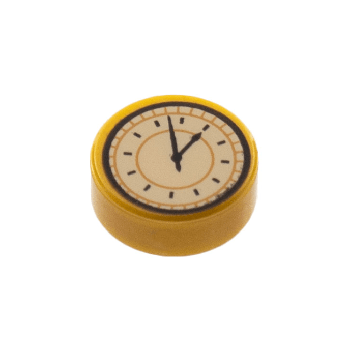 Pearl Gold Tile, Round 1 x 1 with Tan Clock Face Pattern