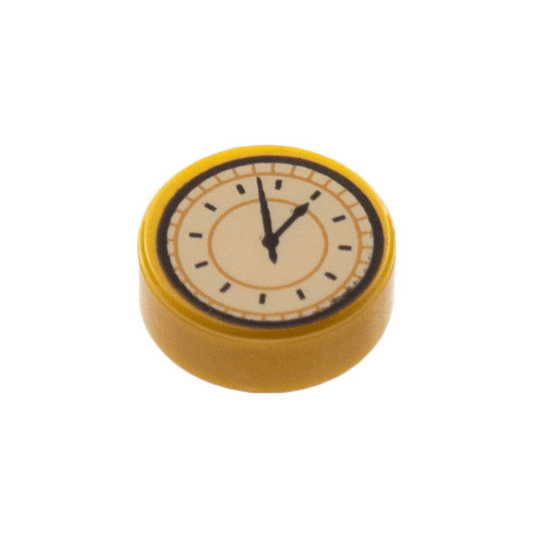 Pearl Gold Tile, Round 1 x 1 with Tan Clock Face Pattern