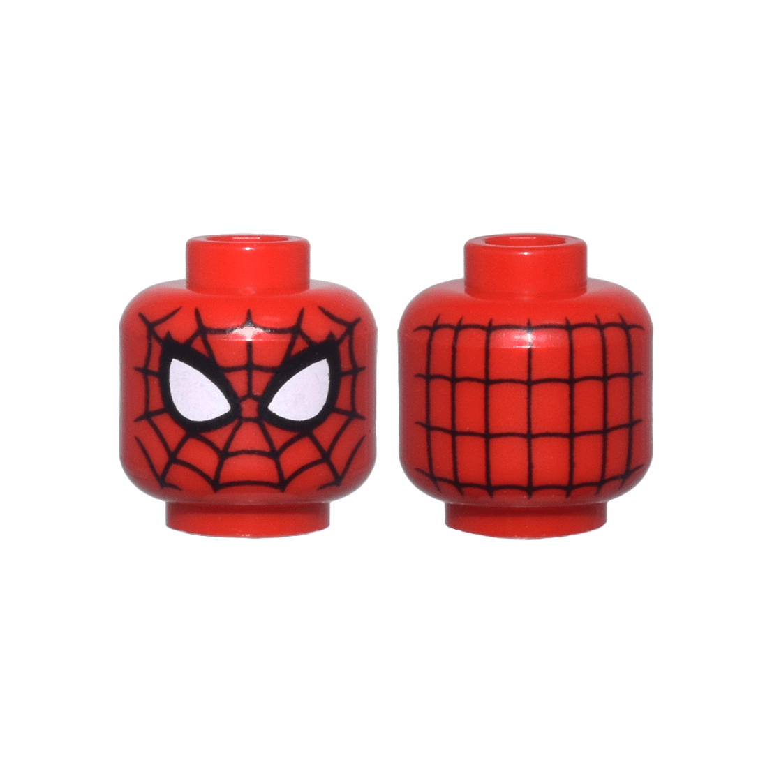 Red Minifigure, Head Alien with Spider-Man Black Webbing and Large White Eyes Pattern